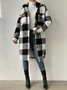 Women Winter Outerwear Casual Printing Plaid Long Sleeve Shawl Collar Jacket