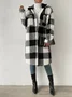 Women Winter Outerwear Casual Printing Plaid Long Sleeve Shawl Collar Jacket