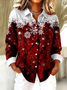 Shirt Collar Regular Sleeve Long Sleeve Christmas Buckle Regular Loose Button Up Shirt Shirt For Women