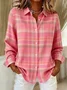 Shirt Collar Regular Sleeve Long Sleeve Plaid Buckle Regular Loose Button Up Shirt Shirt For Women