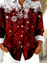 Shirt Collar Regular Sleeve Long Sleeve Christmas Buckle Regular Loose Button Up Shirt Shirt For Women