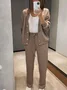 Women Plain Buttoned Two-Piece Set Daily Long Sleeve Casual Spring/Fall Top With Pants Matching Set