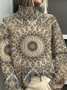 Women Abstract Long Sleeve Comfy Vintage Printing Sweater