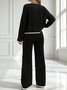 Women Color Block Two-Piece Set Daily Long Sleeve Casual Spring/Fall Top With Pants Matching Set