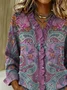 Lace Collar Long Sleeve Floral Regular Loose Shirt For Women