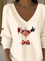 Casual Santa Claus V Neck Long Sleeve T-shirt