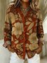 Lace Collar Long Sleeve Floral Regular Loose Shirt For Women