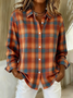 Shirt Collar Regular Sleeve Long Sleeve Plaid Buckle Regular Loose Button Up Shirt Shirt For Women