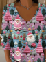 Casual Santa Claus V Neck Long Sleeve T-shirt