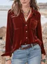 Shawl Collar Half Sleeve Plain Split Joint Regular Micro-Elasticity Loose Western Shirt Shirt For Women