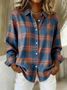 Shirt Collar Regular Sleeve Long Sleeve Plaid Buckle Regular Loose Button Up Shirt Shirt For Women