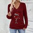 Casual Plain V Neck Long Sleeve T-shirt
