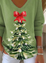 Casual Christmas V Neck Long Sleeve T-shirt