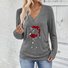 Casual Plain V Neck Long Sleeve T-shirt