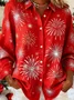 Shawl Collar Long Sleeve Christmas Regular Loose Shirt For Women