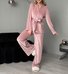 Women Plain Two-Piece Set Daily Long Sleeve Casual Spring/Fall Top With Pants Matching Set