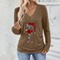 Casual Plain V Neck Long Sleeve T-shirt