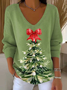 Casual Christmas V Neck Long Sleeve T-shirt