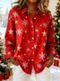 Shawl Collar Long Sleeve Christmas Regular Loose Shirt For Women