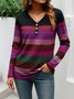 Casual Striped V Neck Long Sleeve T-shirt