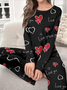 Women Geometric Two-Piece Set Daily Long Sleeve Casual Spring/Fall Top With Pants Matching Set
