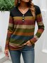 Casual Striped V Neck Long Sleeve T-shirt