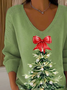 Casual Christmas V Neck Long Sleeve T-shirt