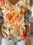 Casual Floral V Neck Long Sleeve T-shirt