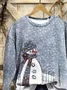 Casual Crew Neck Christmas Snowman Sweatshirt Printing
