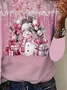 Casual Christmas Snowman Crew Neck Long Sleeve T-shirt