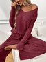 Women Plain Two-Piece Set Daily Long Sleeve Casual Spring/Fall Top With Pants Matching Set
