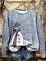 Casual Crew Neck Christmas Snowman Sweatshirt Printing
