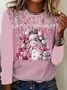 Casual Christmas Snowman Crew Neck Long Sleeve T-shirt