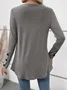 Casual Plain V Neck Long Sleeve T-shirt