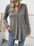 Casual Plain V Neck Long Sleeve T-shirt