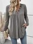 Casual Plain V Neck Long Sleeve T-shirt