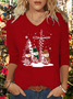 Casual Christmas Snowman V Neck Long Sleeve T-shirt