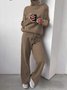 Women Plain Split Joint Two-Piece Set Daily Long Sleeve Casual Spring/Fall Top With Pants Matching Set