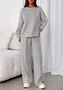 Women Plain Two-Piece Set Daily Long Sleeve Casual Spring/Fall Top With Pants Matching Set