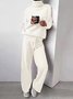 Women Plain Split Joint Two-Piece Set Daily Long Sleeve Casual Spring/Fall Top With Pants Matching Set