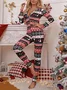 Women Christmas V Neck Long Sleeve Casual Spring/Fall Jumpsuit