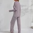 Autumn And Winter Warm Light Purple Knitted V-Neck Button Cardigan Ribbed Long-Sleeved Trousers Home Good Sleep Two-Piece Set