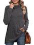 Turtleneck Long Sleeve Plain Regular Micro-Elasticity Regular Fit Blouse For Women