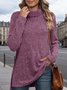 Turtleneck Long Sleeve Plain Regular Micro-Elasticity Regular Fit Blouse For Women