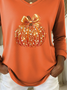 Casual Halloween (pumpkin) V Neck Long Sleeve T-shirt