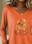 Casual Halloween (pumpkin) V Neck Long Sleeve T-shirt