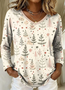 Casual Christmas V Neck Long Sleeve T-shirt