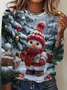 Casual Christmas Snowman Crew Neck Long Sleeve T-shirt
