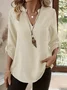 V Neck Long Sleeve Plain Regular Loose Shirt For Women
