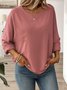 Crew Neck Long Sleeve Plain Regular Loose Blouse For Women